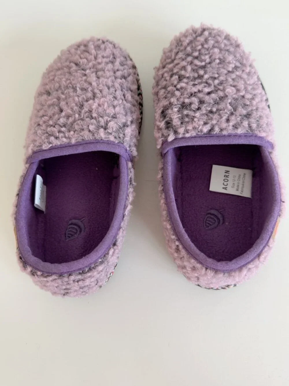Acorn Kids Size 12-13 Purple Boucle Fleece Cozy Slippers